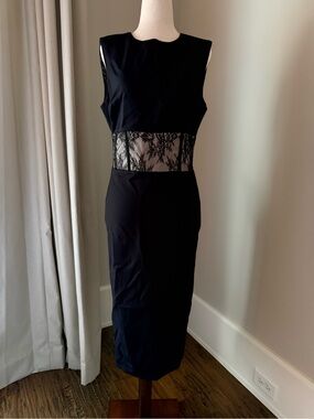 NWT Elegant Black Sheath Dress with Lace Waist Design